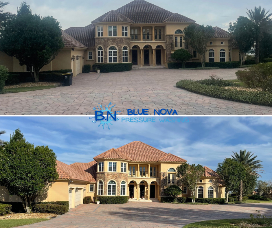 Blue Nova house exterior cleaning in Davenport: full before and after project photographs